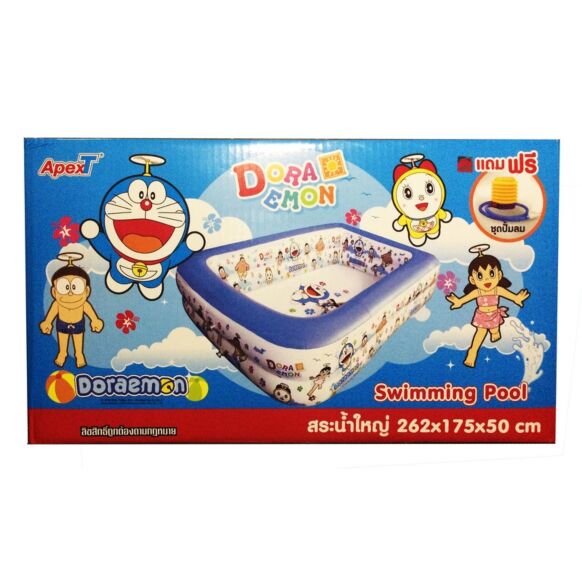 สระว่ายน้ำคลายร้อน โดเรมอน ยาวพิเศษ 262 เซนติเมตร ลิขสิทธิ์แท้ แถมฟรีปั๊มลมเติมอากาศ Copyright White Doraemon Swimming Pool Size 262 cm  for Summer Get Free Air-Pump Set