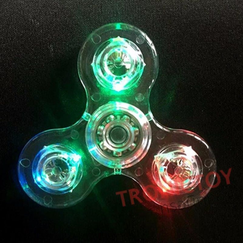 ฟิดเจ็ตสปินเนอร์ กรอบใส มีไฟ 3 สี ปรับได้ 3 ระดับจังหวะ รุ่นใหม่ล่าสุด Fidget Spinner RGB LED Lighting Transparent Body Tri-s Pinner Finger Gyro Lighting